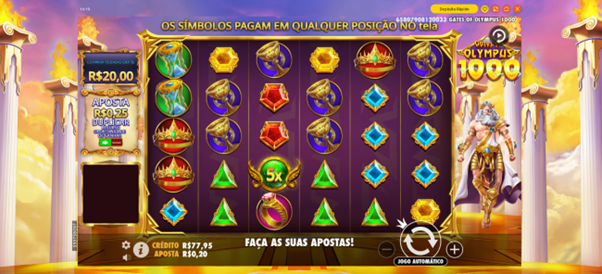 Multiplicador 5x vis&iacute;vel no Gates of Olympus 1000